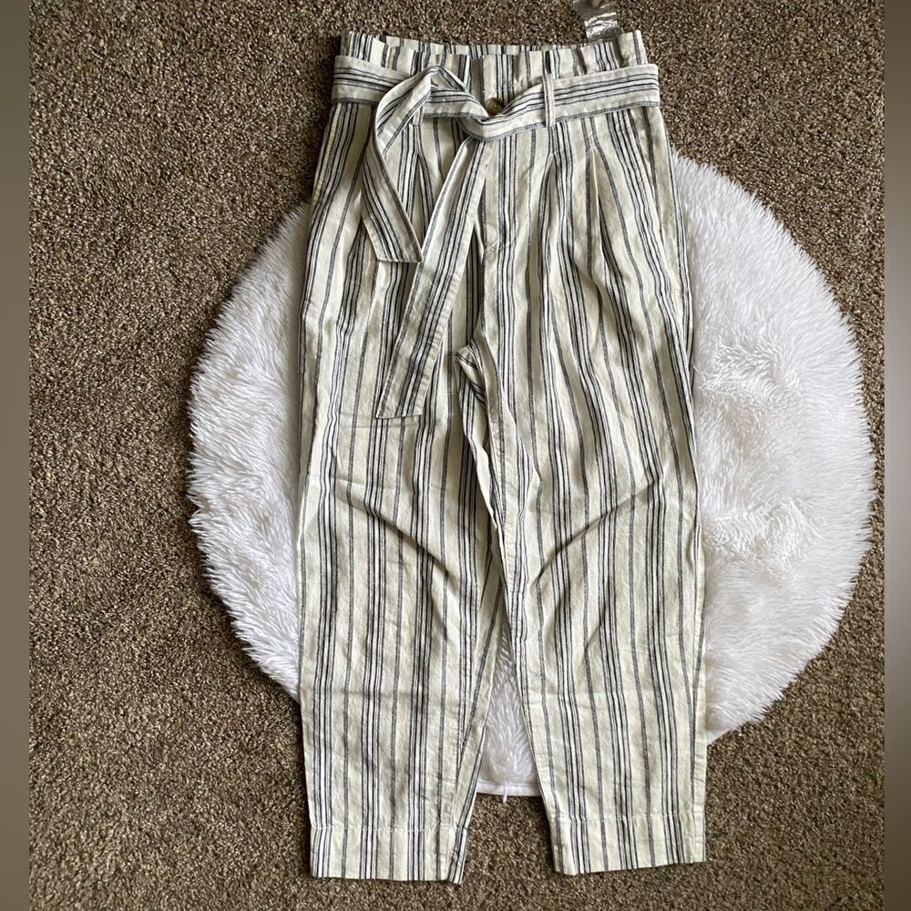 Madewell Striped Paperbag Pants New Belted Linen Cotton Womens‎ Size 0